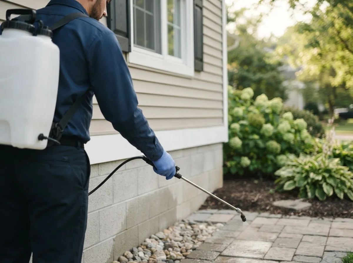 Pest control technician inspecting a home in Pine Level, NC